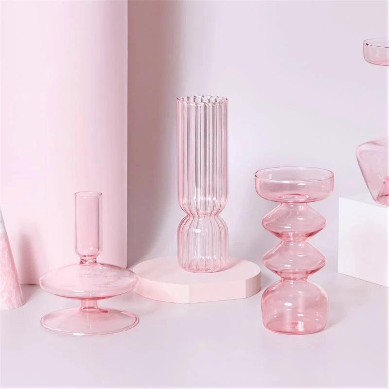 Bougeoir Verre Rose